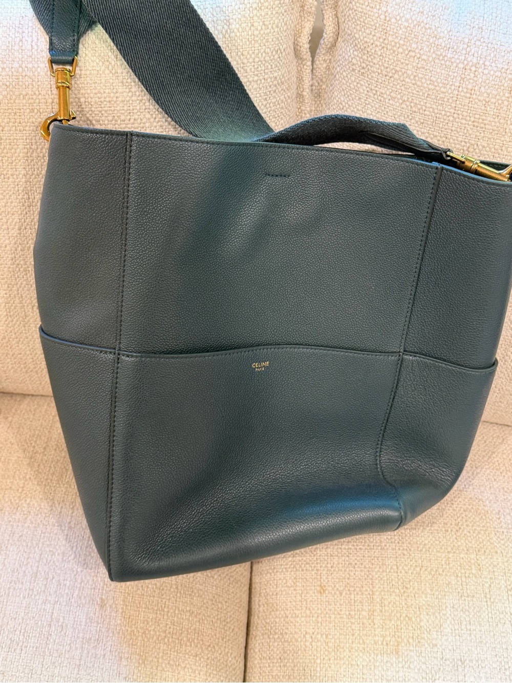 Celine Teal Leather Shoulder Bag with Wide Strap - Picture 3 of 3